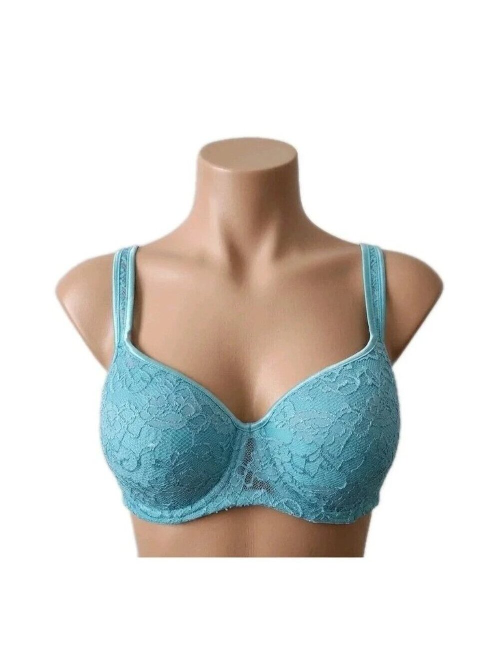 Fashion Bug Womens Bra 44DDD Turquoise Lace Lined Padded T-shirt Underwire